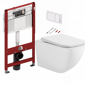 9400000WC КОМПЛЕКТ ИНСТАЛЛЯЦИИ 4 В 1 С ПАНЕЛЬЮ CМЫВА ТЕСЕBASE, ЦВЕТ БЕЛЫЙ + С унитазом безободковым  ART&MAX MAXIMA AM010CHR